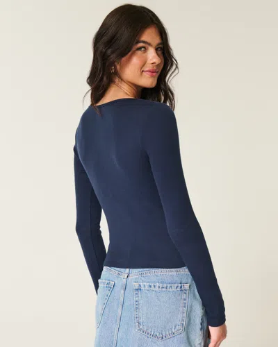 Hollister Long-sleeve Square-neck Top In Blue