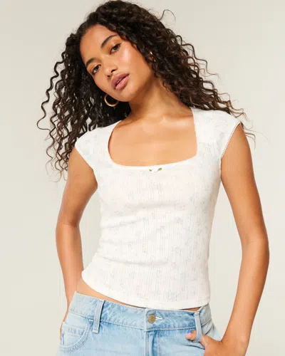 Hollister Pointelle Square-neck Top In White