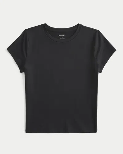 Hollister Soft Stretch Seamless Fabric Crew Baby Tee In Black