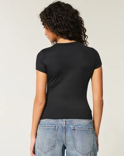 Hollister Soft Stretch Seamless Fabric Crew Baby Tee In Black