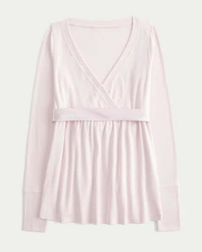 Hollister Easy Long-sleeve Wrap-front Babydoll Top In Pink