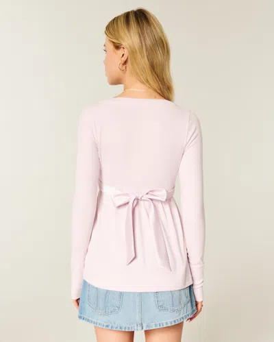 Hollister Easy Long-sleeve Wrap-front Babydoll Top In Pink