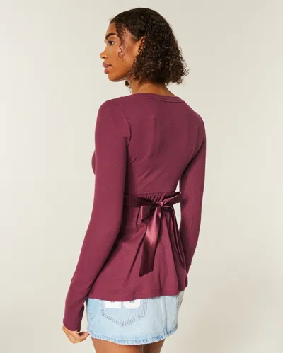 Hollister Easy Long-sleeve Wrap-front Babydoll Top In Brown