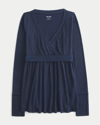 Hollister Easy Long-sleeve Wrap-front Babydoll Top In Blue