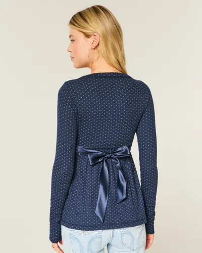Hollister Easy Long-sleeve Wrap-front Babydoll Top In Blue