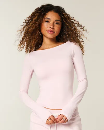 Hollister Long-sleeve Seamless Fabric Slash-neck Top In Pink