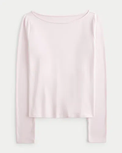Hollister Long-sleeve Seamless Fabric Slash-neck Top In Pink