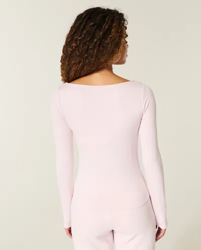 Hollister Long-sleeve Seamless Fabric Slash-neck Top In Pink