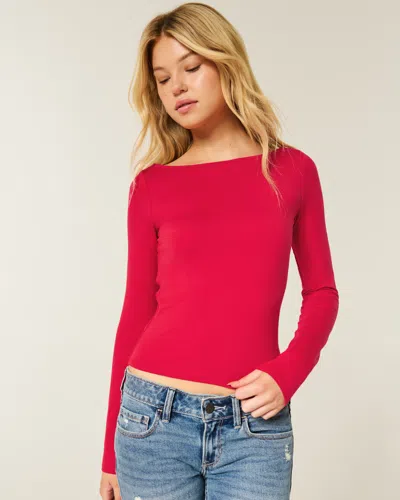 Hollister Long-sleeve Seamless Fabric Slash-neck Top In Red