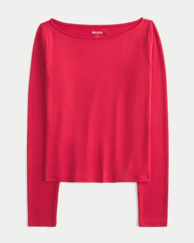 Hollister Long-sleeve Seamless Fabric Slash-neck Top In Red