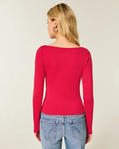 Hollister Long-sleeve Seamless Fabric Slash-neck Top In Red