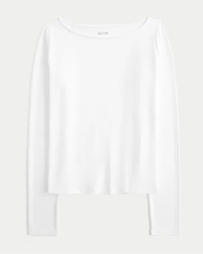 Hollister Long-sleeve Seamless Fabric Slash-neck Top In White