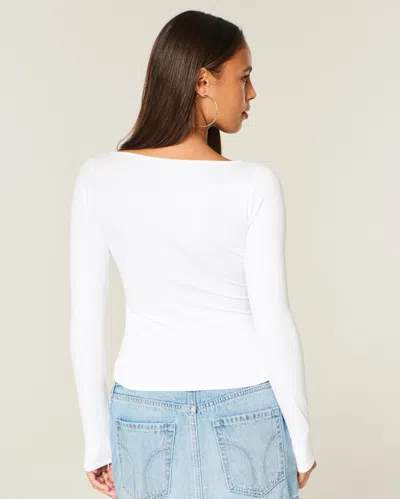 Hollister Long-sleeve Seamless Fabric Slash-neck Top In White