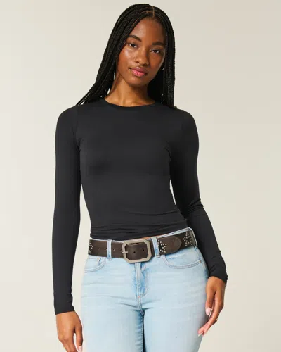 Hollister Long-sleeve Seamless Fabric Crew Baby Tee In Black