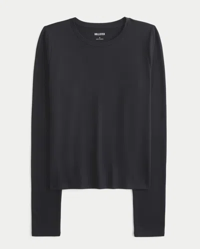Hollister Long-sleeve Seamless Fabric Crew Baby Tee In Black