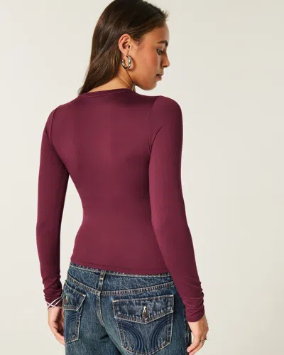 Hollister Long-sleeve Seamless Fabric Crew Baby Tee In Red