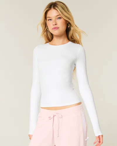 Hollister Long-sleeve Seamless Fabric Crew Baby Tee In White