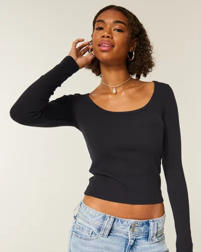 Hollister Long-sleeve Scoop Top In Black