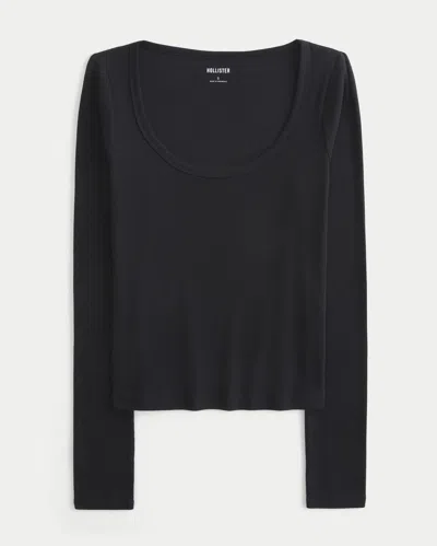 Hollister Long-sleeve Scoop Top In Black