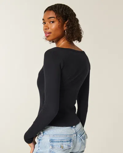 Hollister Long-sleeve Scoop Top In Black