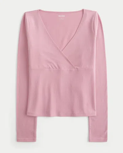 Hollister Long-sleeve Wrap V-neck Top In Pink