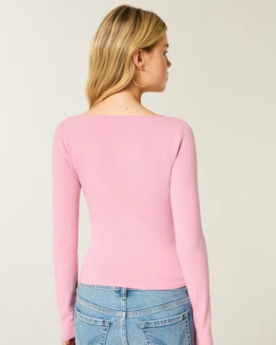 Hollister Long-sleeve Wrap V-neck Top In Pink