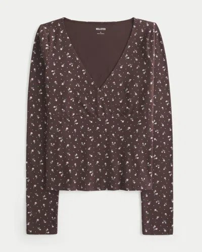 Hollister Long-sleeve Wrap V-neck Top In Brown