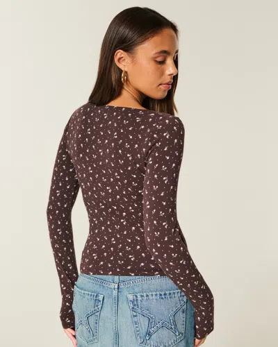 Hollister Long-sleeve Wrap V-neck Top In Brown