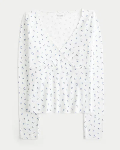 Hollister Long-sleeve Wrap V-neck Top In Neutral