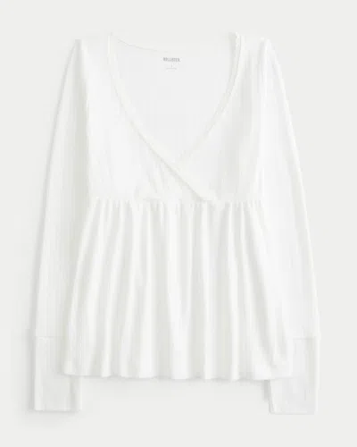 Hollister Easy Long-sleeve Pointelle Babydoll Top In White