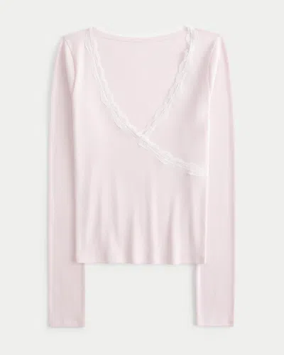Hollister Long-sleeve Lace Trim Wrap Top In Pink