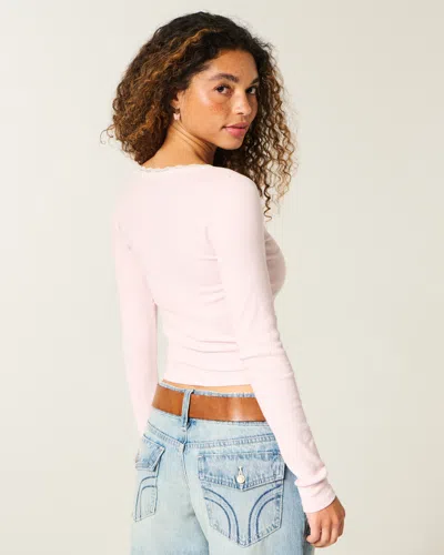 Hollister Long-sleeve Lace Trim Wrap Top In Pink