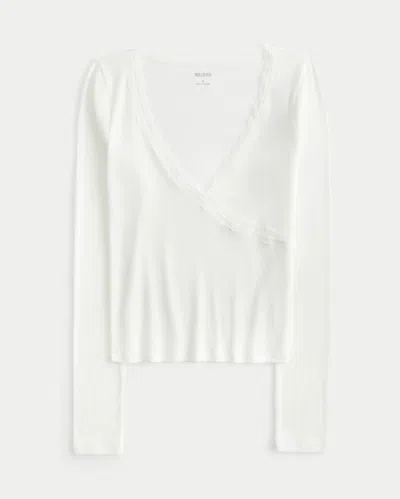 Hollister Long-sleeve Lace Trim Wrap Top In White