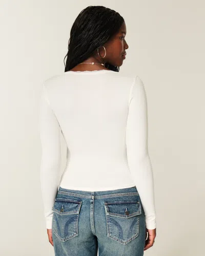Hollister Long-sleeve Lace Trim Wrap Top In White