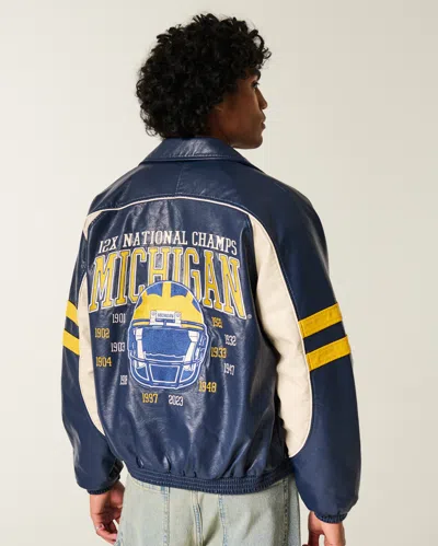 Hollister Faux Leather University Of Michigan Wolverines Graphic Jacket In Multi