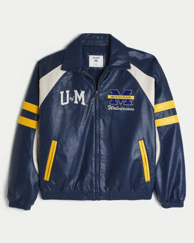 Hollister Faux Leather University Of Michigan Wolverines Graphic Jacket In Multi
