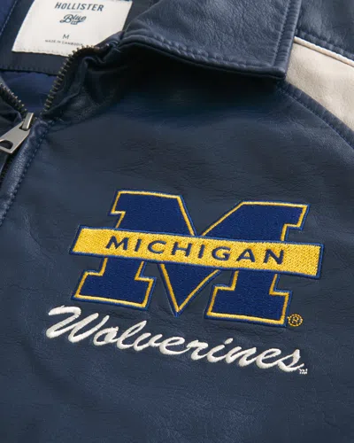 Hollister Faux Leather University Of Michigan Wolverines Graphic Jacket In Multi