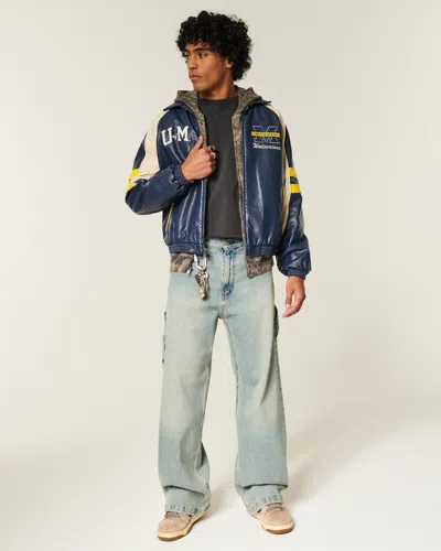 Hollister Faux Leather University Of Michigan Wolverines Graphic Jacket In Multi