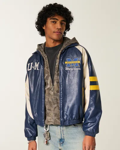 Hollister Faux Leather University Of Michigan Wolverines Graphic Jacket In Multi