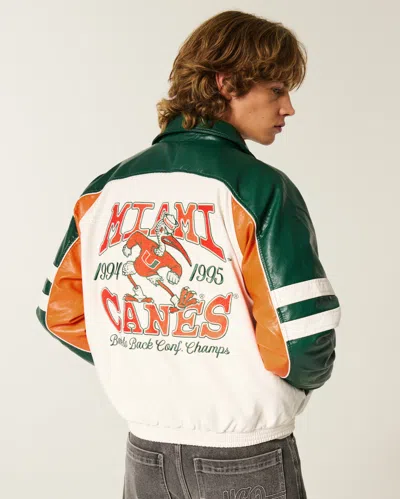 Hollister Faux Leather University Of Miami Hurricanes Graphic Jacket In Multi