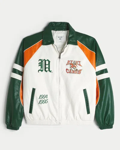 Hollister Faux Leather University Of Miami Hurricanes Graphic Jacket In Multi