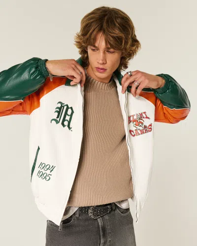 Hollister Faux Leather University Of Miami Hurricanes Graphic Jacket In Multi