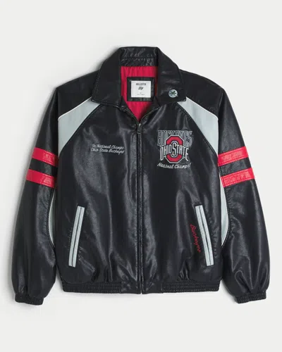 Hollister Faux Leather The Ohio State University Buckeyes Graphic Jacket In Blue