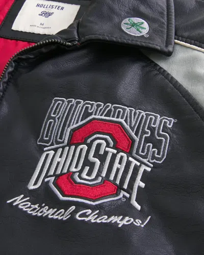Hollister Faux Leather The Ohio State University Buckeyes Graphic Jacket In Blue