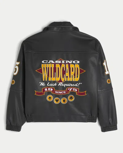 Hollister Casino Graphic Vegan Leather Jacket In Black