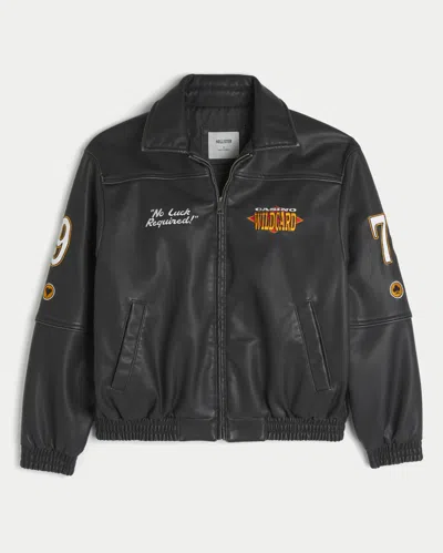 Hollister Casino Graphic Vegan Leather Jacket In Black