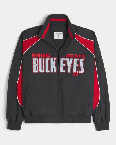 Hollister The Ohio State University Buckeyes Graphic Windbreaker Jacket In Black