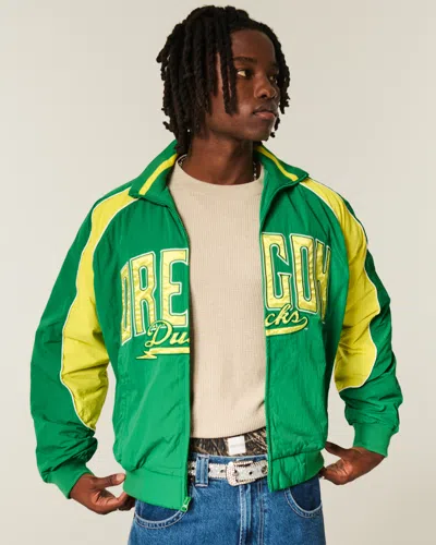 Hollister University Of Oregon Ducks Graphic Windbreaker Jacket In Green