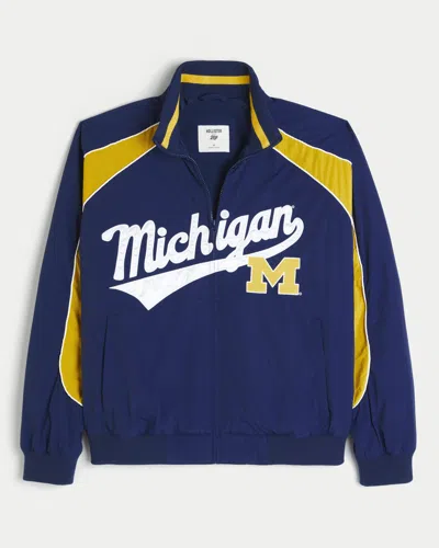 Hollister University Of Michigan Wolverines Graphic Windbreaker Jacket In Blue