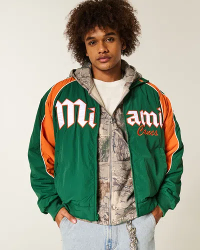 Hollister University Of Miami Hurricanes Graphic Windbreaker Jacket In Green